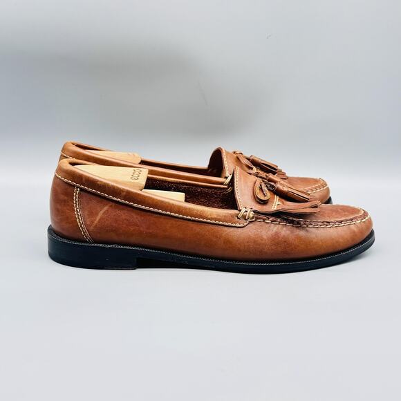 Cole Haan Shoes Mens 11.5 Brown Leather Tassel Kiltie Loafers Moc Slip On Dress - Picture 1 of 13